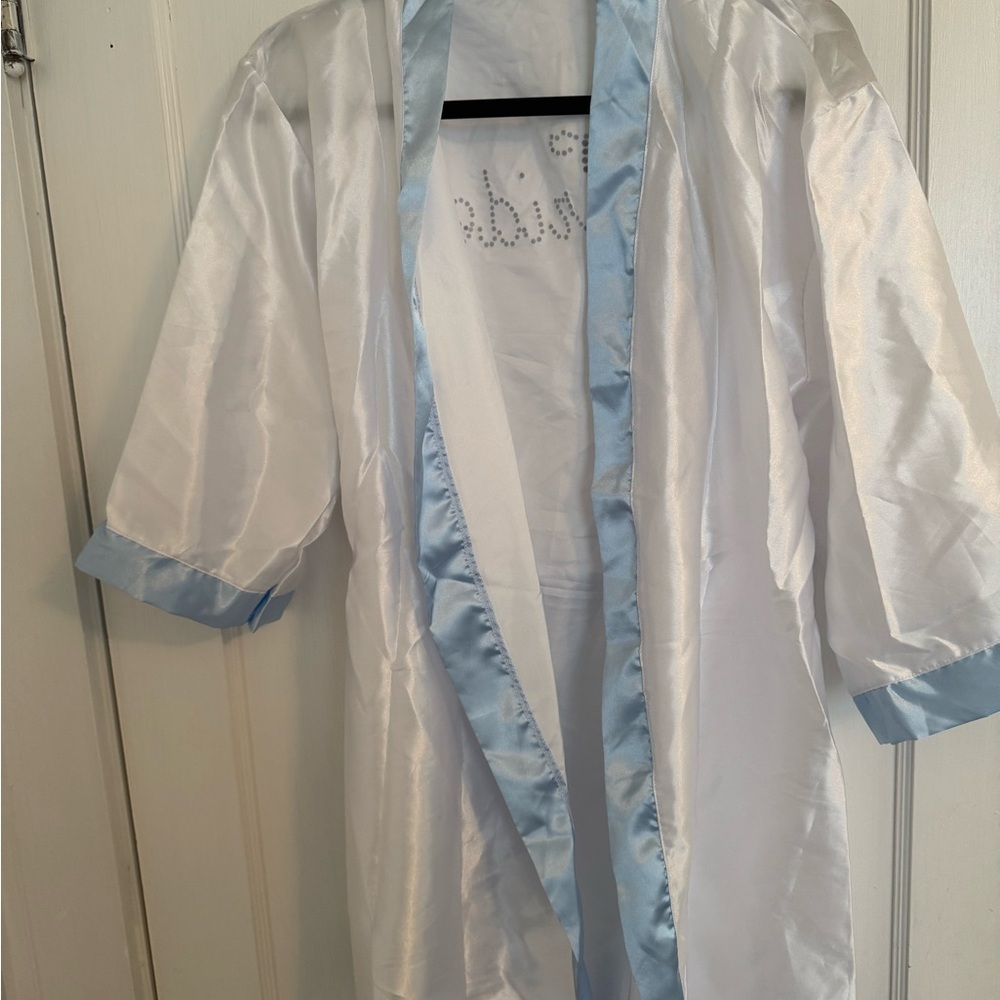 White and Blue Satin Bride Robe